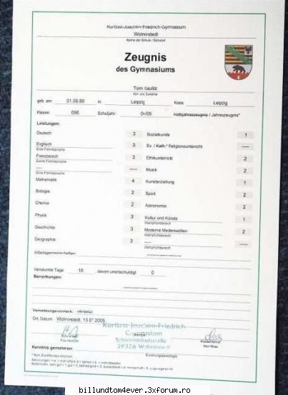 notele lui - germana; engleza;franceza-3 matematica-4 biologie - tom kaulitz